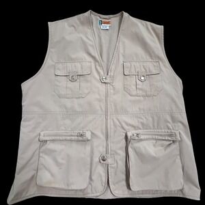 Vintage Gullivers Mens Utility Vest Tan Khaki Multi Pocket Fishing Safari XL